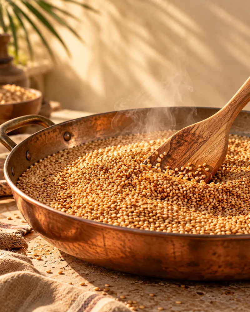 سمسم بيتحمّص في حلة نحاس